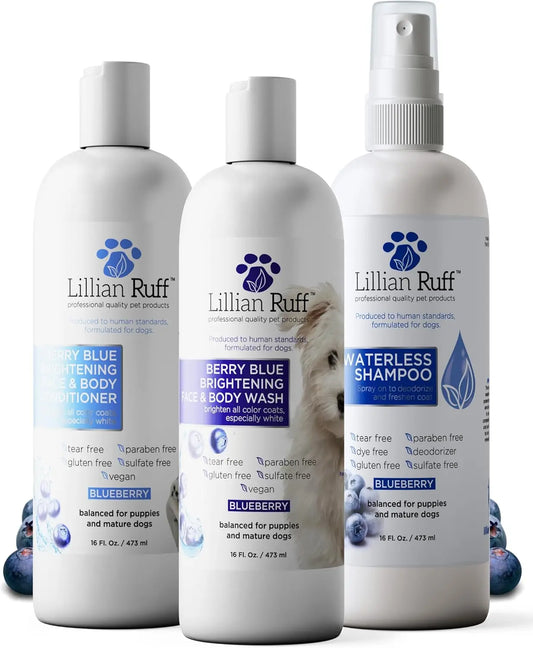 Lillian Ruff Professional Berry Blue Brightening Dog Shampoo & Conditioner Set Berry Blue Brilliance Bundle