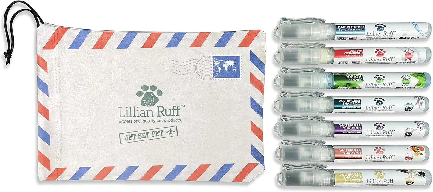 Lillian Ruff TSA Dog Travel Grooming Kit Waterless Shampoo Breath Ear Care Set