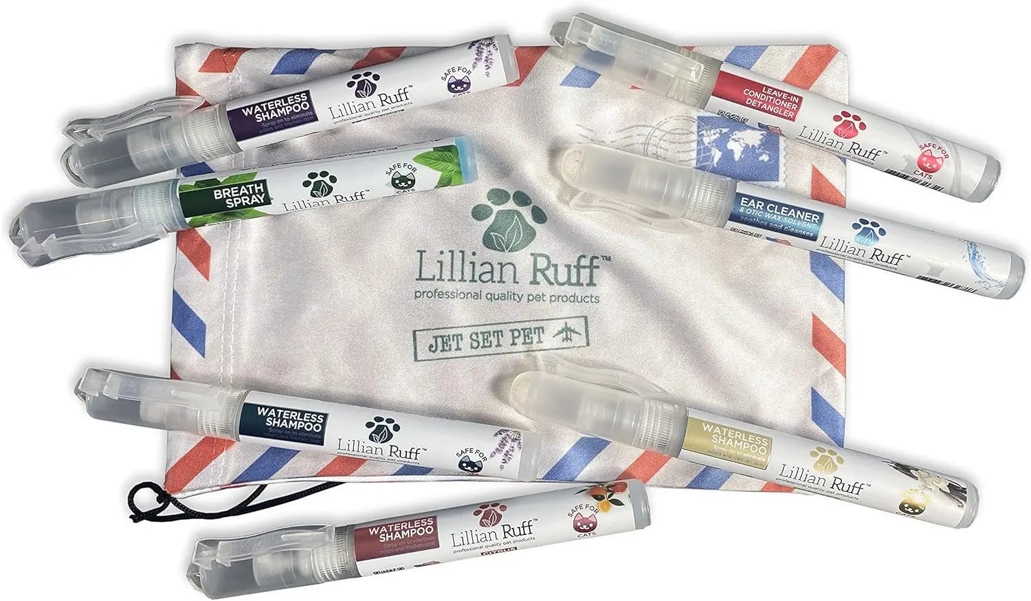 Lillian Ruff TSA Dog Travel Grooming Kit Waterless Shampoo Breath Ear Care Set
