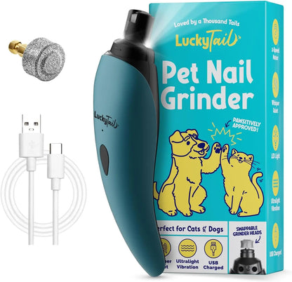 Luckytail Pet Nail Grinder Quiet USB Rechargeable 2 LED 2 Speeds Teal