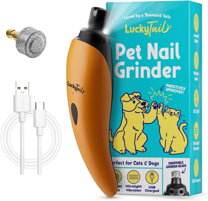 Luckytail Pet Nail Grinder Quiet USB Rechargeable 2 LED 2 Speeds Orange