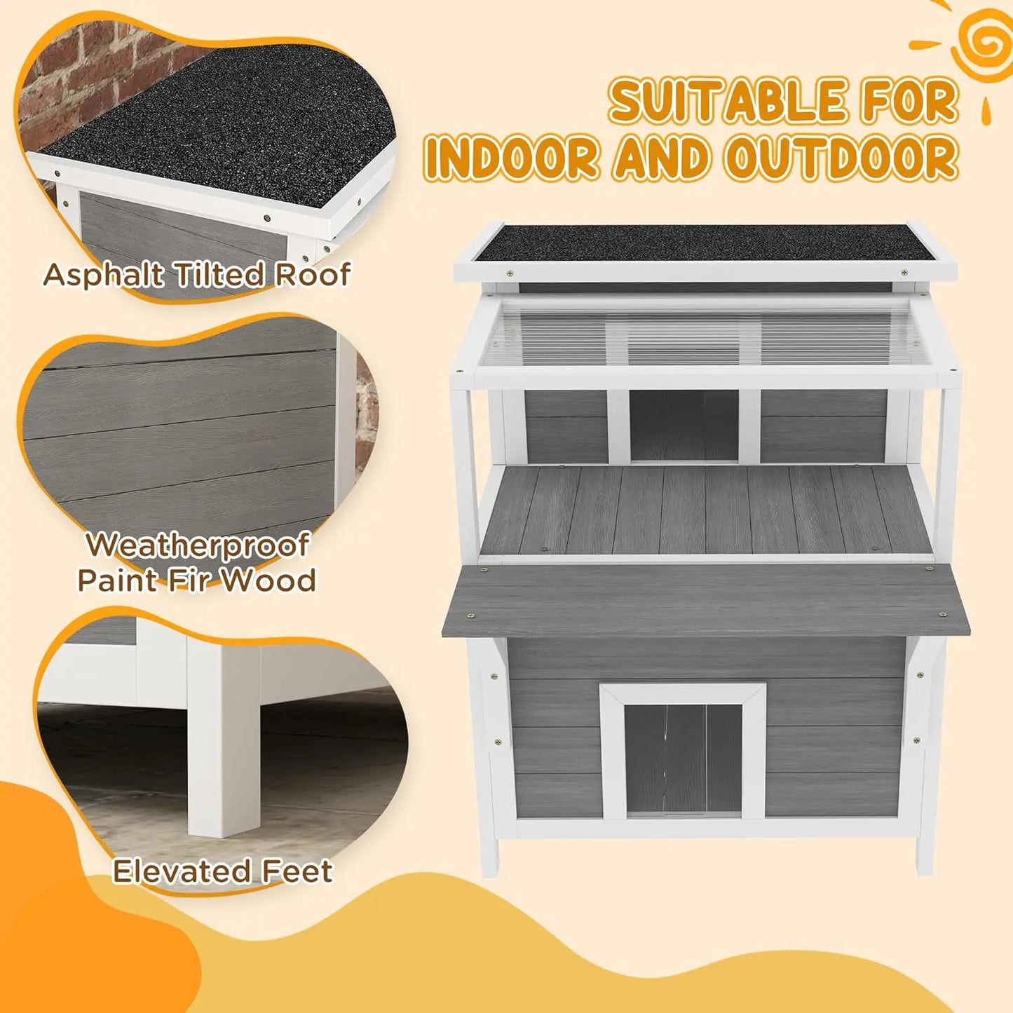 Luxury 2-Story Outdoor Cat House with Balcony – Weatherproof Wooden Shelter