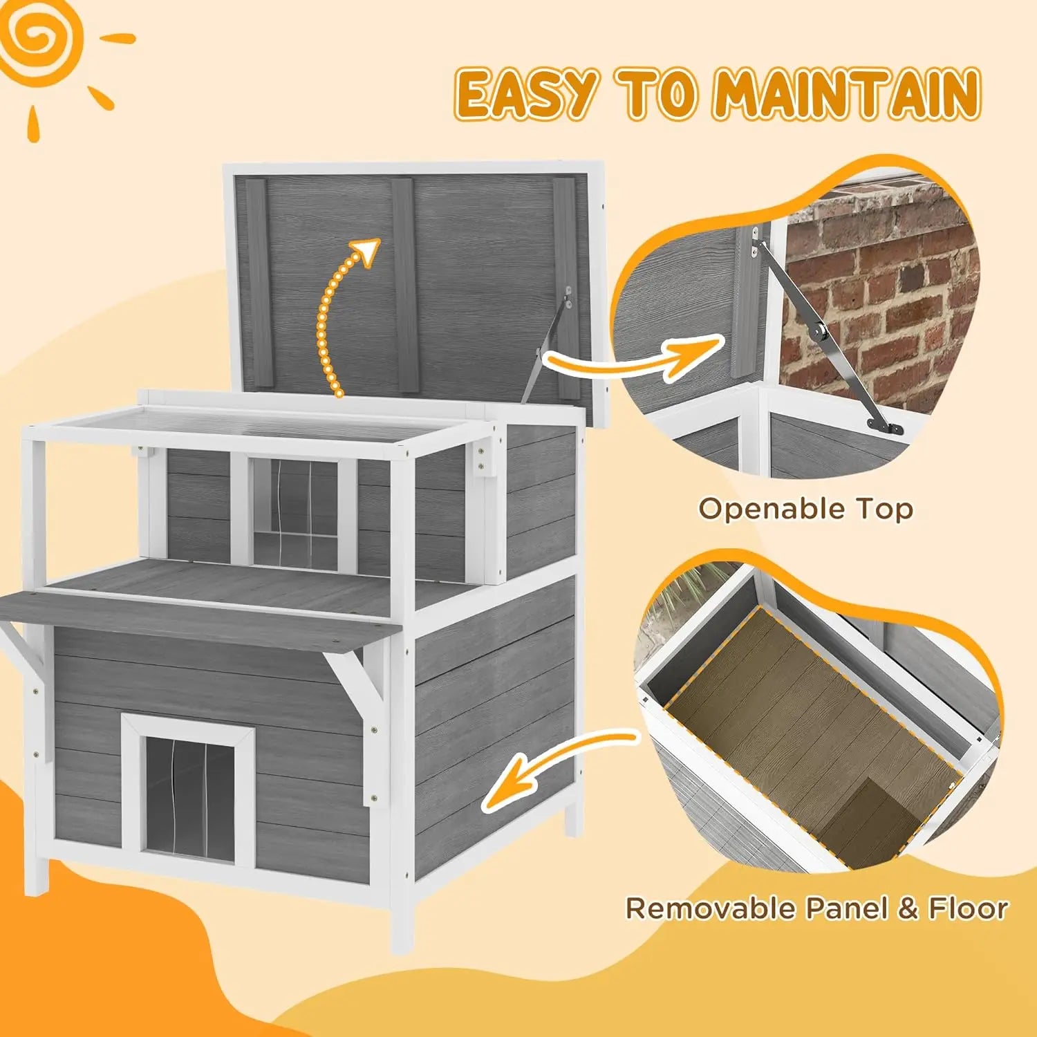 Luxury 2-Story Outdoor Cat House with Balcony – Weatherproof Wooden Shelter