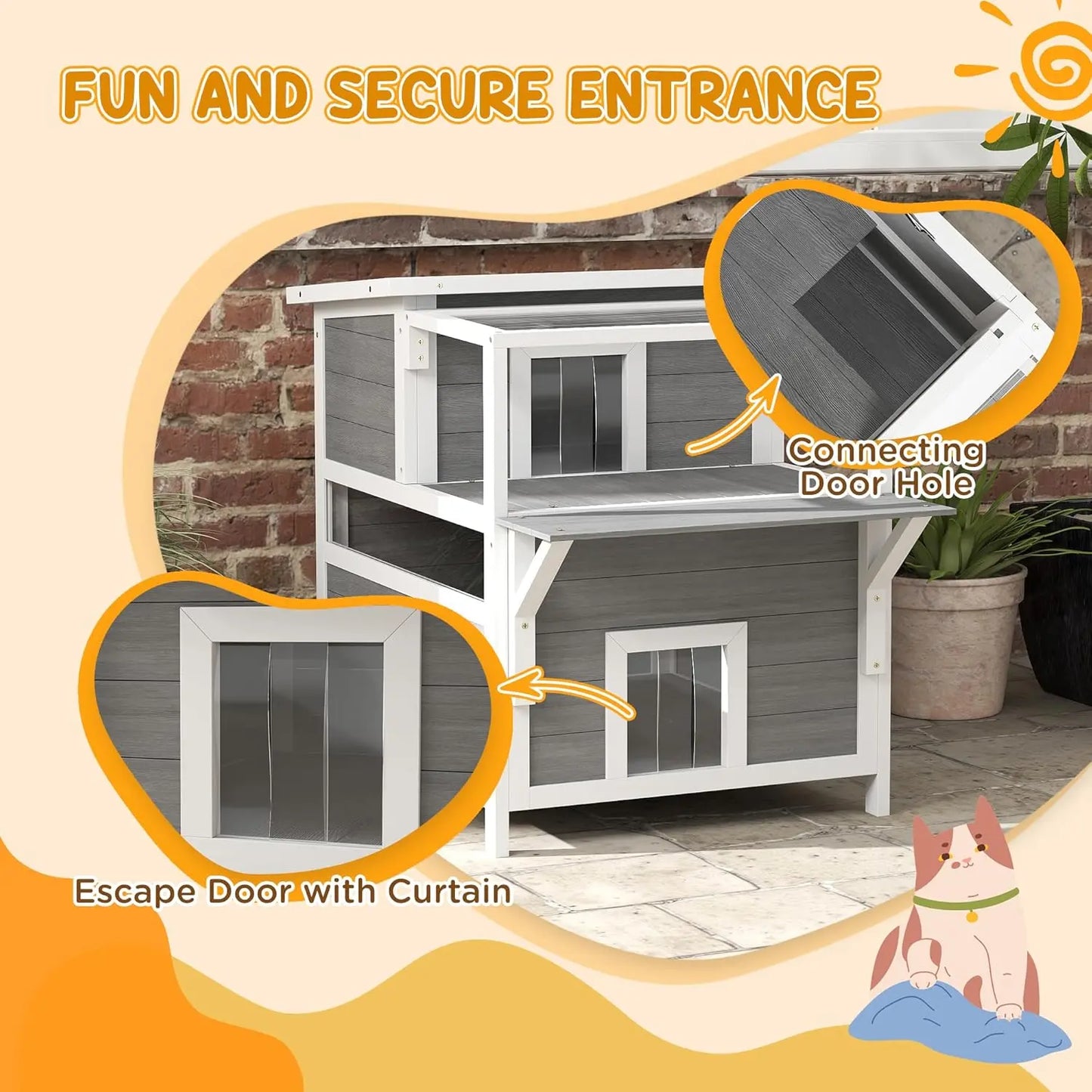 Luxury 2-Story Outdoor Cat House with Balcony – Weatherproof Wooden Shelter