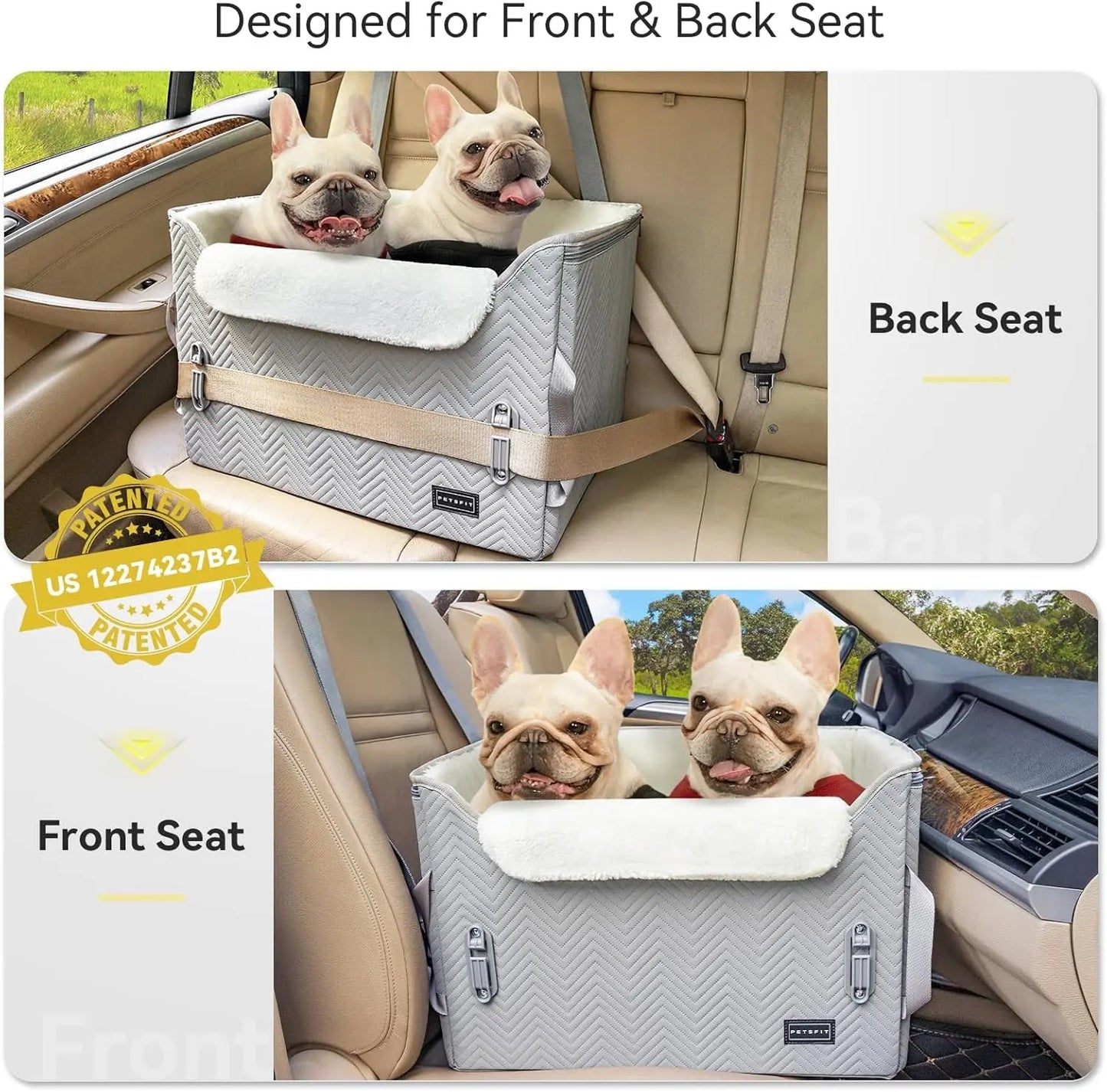 Luxury Dog Booster Car Seat Waterproof PU Leather Safe Buckles Dual Leash