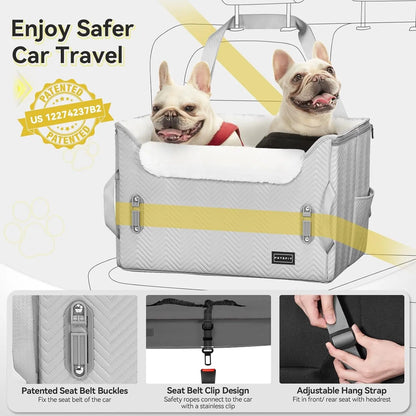Luxury Dog Booster Car Seat Waterproof PU Leather Safe Buckles Dual Leash