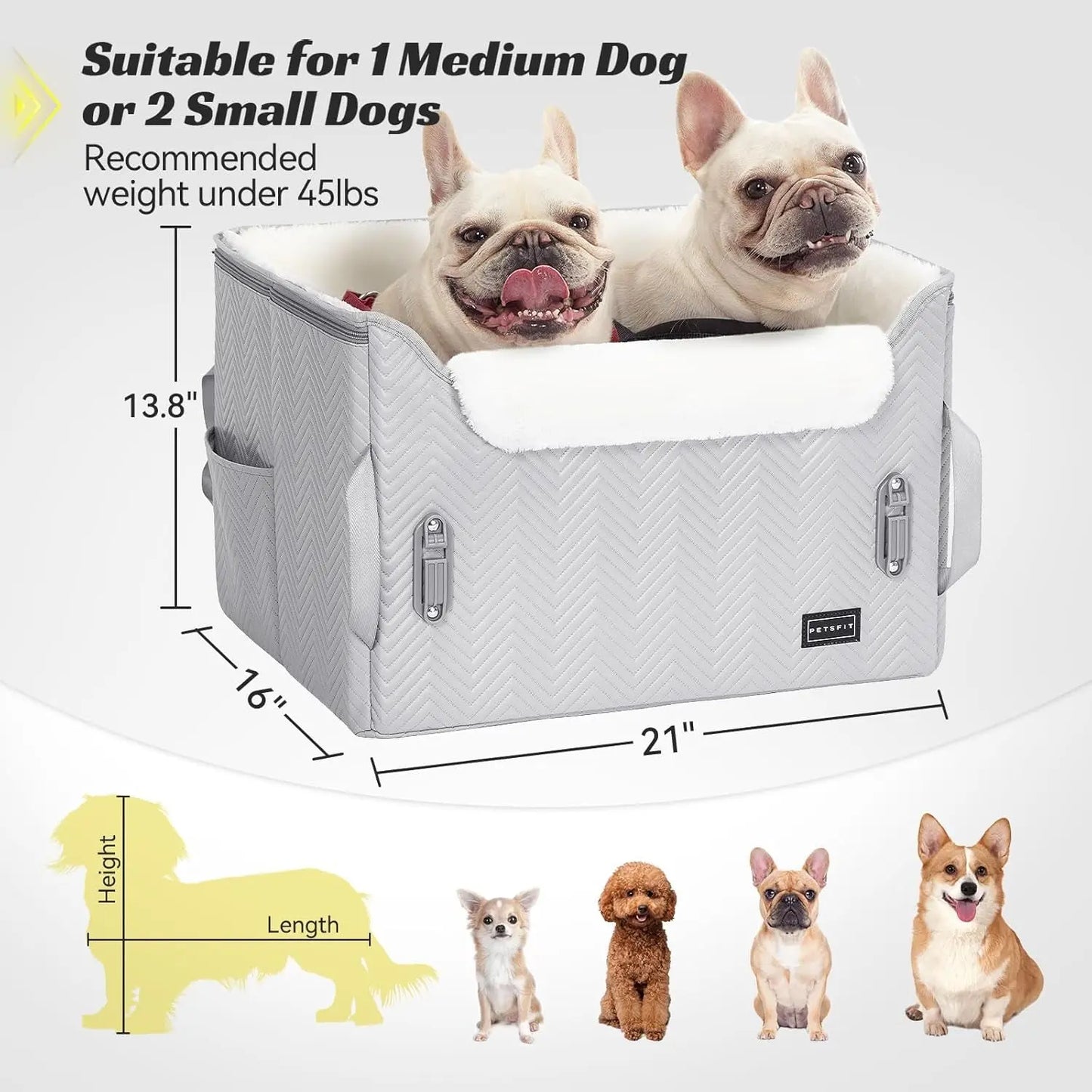 Luxury Dog Booster Car Seat Waterproof PU Leather Safe Buckles Dual Leash