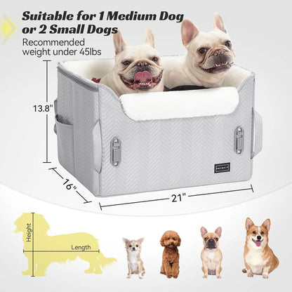 Luxury Dog Booster Car Seat Waterproof PU Leather Safe Buckles Dual Leash