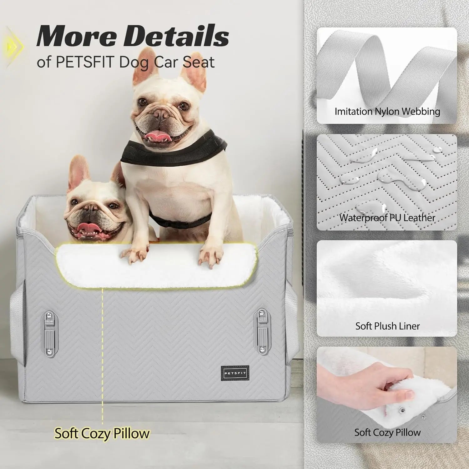 Luxury Dog Booster Car Seat Waterproof PU Leather Safe Buckles Dual Leash