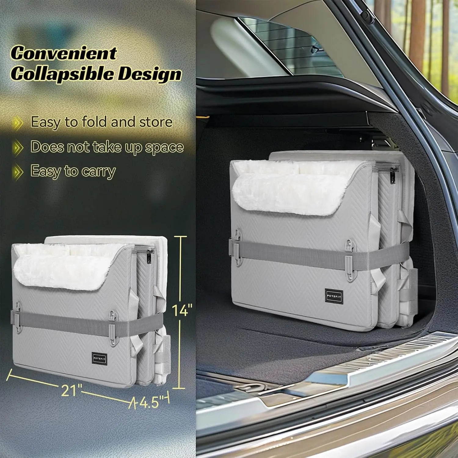 Luxury Dog Booster Car Seat Waterproof PU Leather Safe Buckles Dual Leash