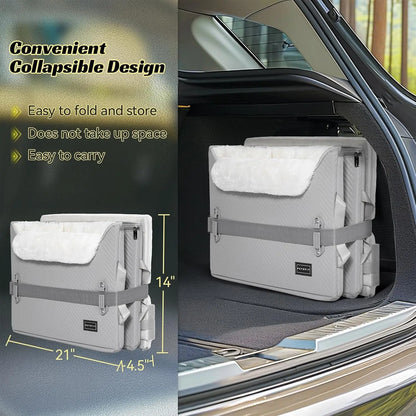 Luxury Dog Booster Car Seat Waterproof PU Leather Safe Buckles Dual Leash