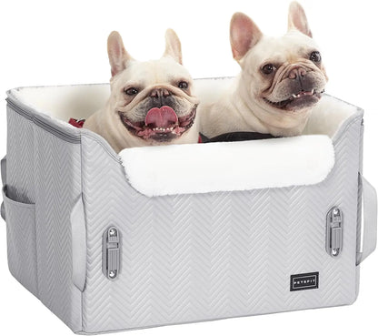 Luxury Dog Booster Car Seat Waterproof PU Leather Safe Buckles Dual Leash