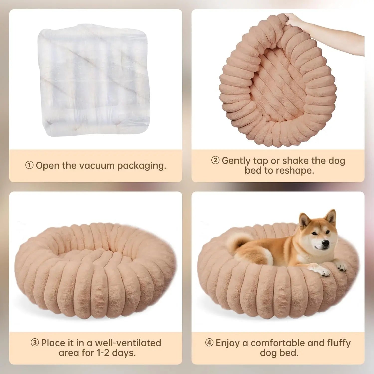Luxury Donut Dog & Cat Bed, Faux Fur Calming Pet Bed with Non-Slip Base