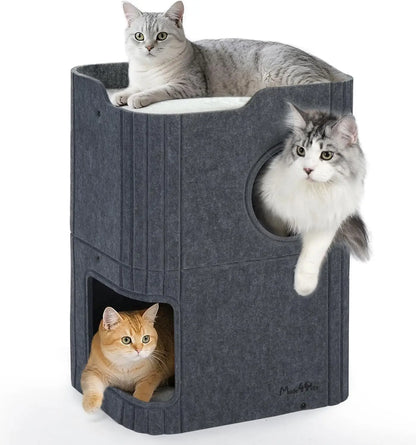 Made4Pets 2-Story Indoor Cat House Cube Bed Tunnel Condo Dark Grey 17.3“L X 13.8”W X 23.6”H