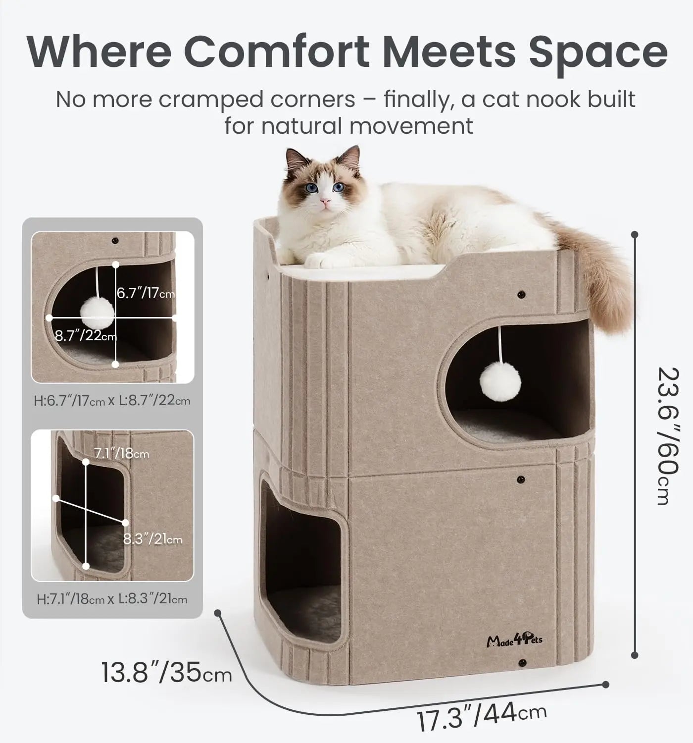 Made4Pets 2-Story Indoor Cat House Cube Bed Tunnel Condo