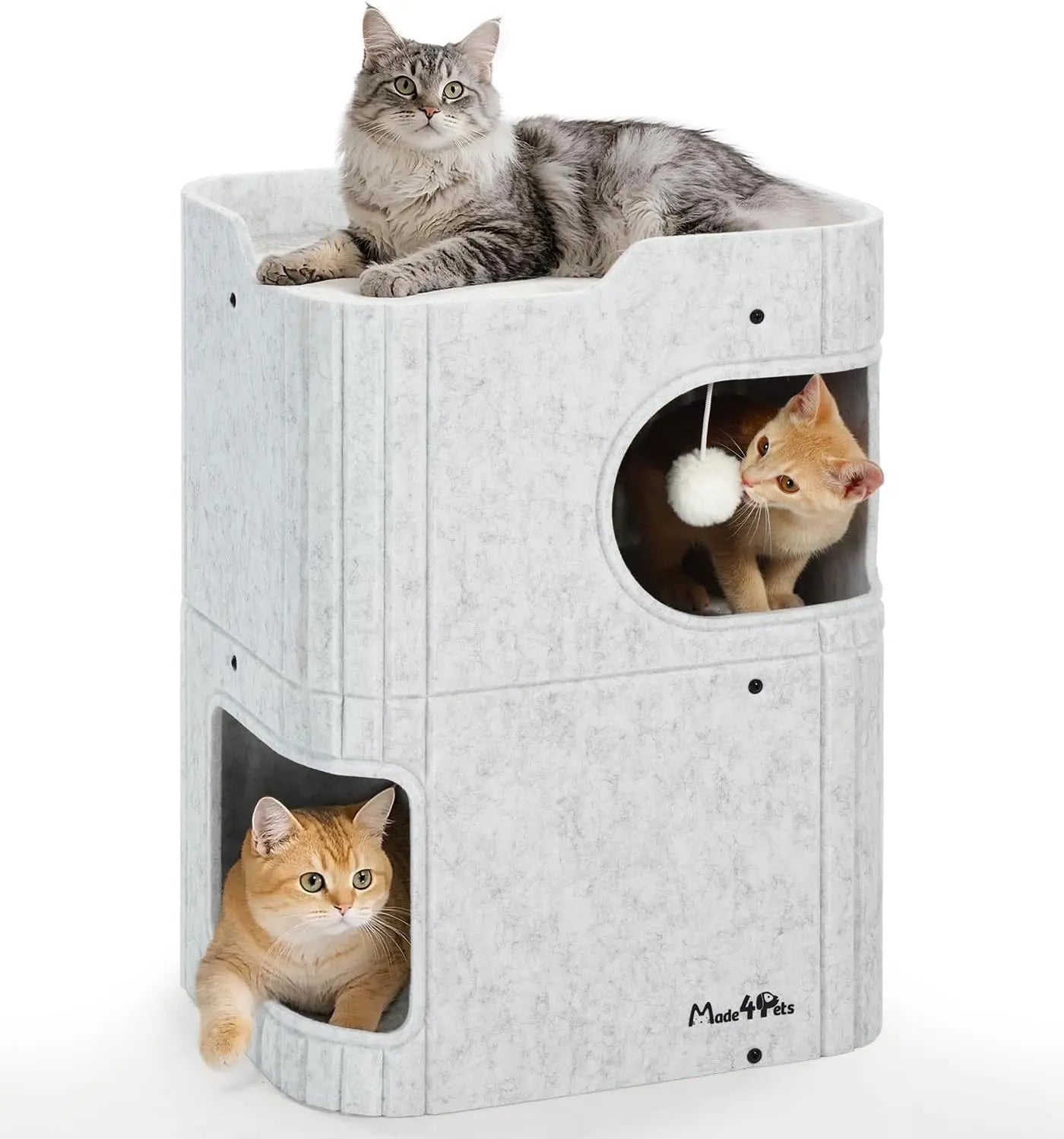 Made4Pets 2-Story Indoor Cat House Cube Bed Tunnel Condo Marble White 17.3“L X 13.8”W X 23.6”H