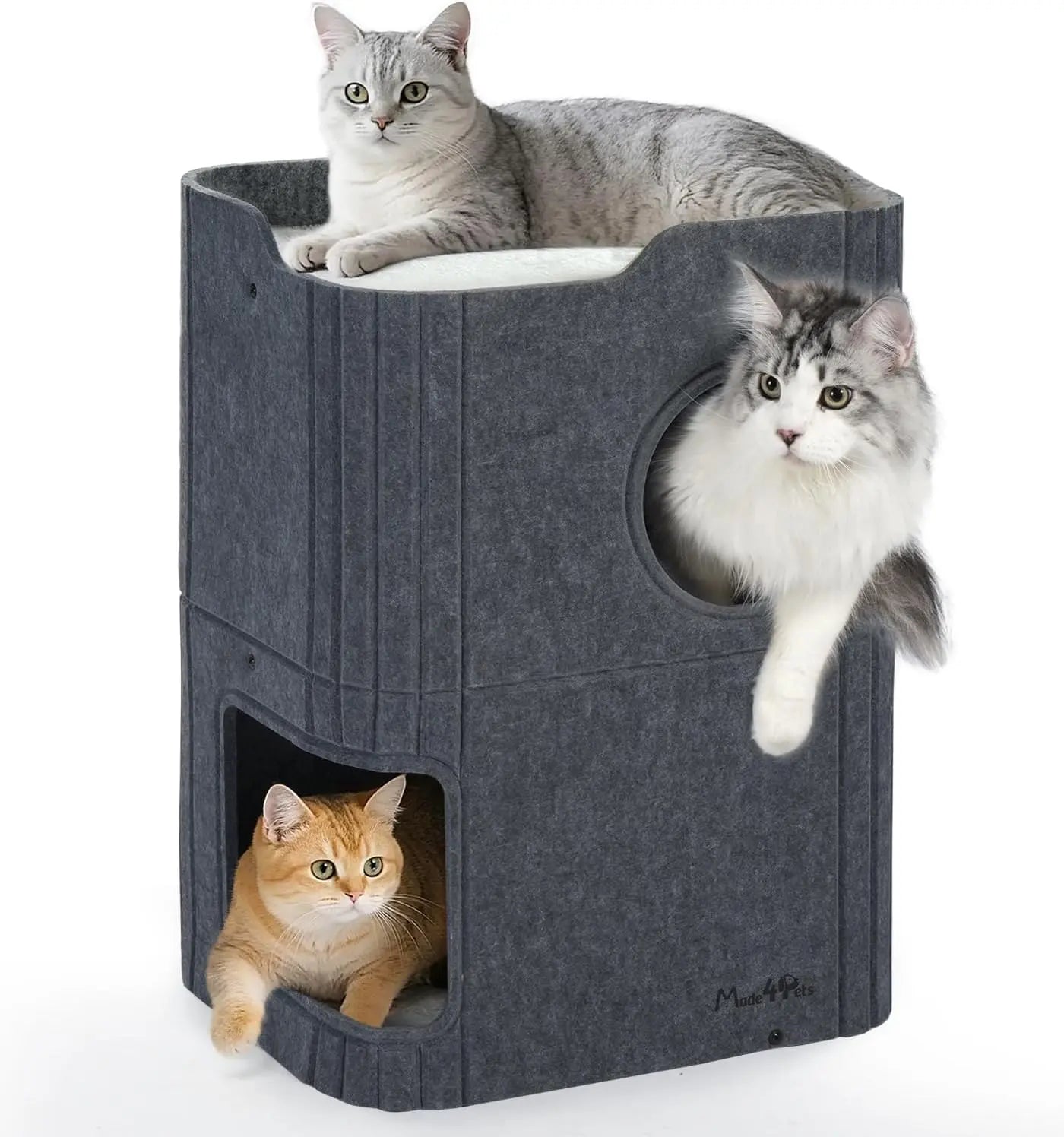 Made4Pets 2-Story Indoor Cat House Cube Bed Tunnel Condo Dark Grey 17.3“L X 13.8”W X 23.6”H