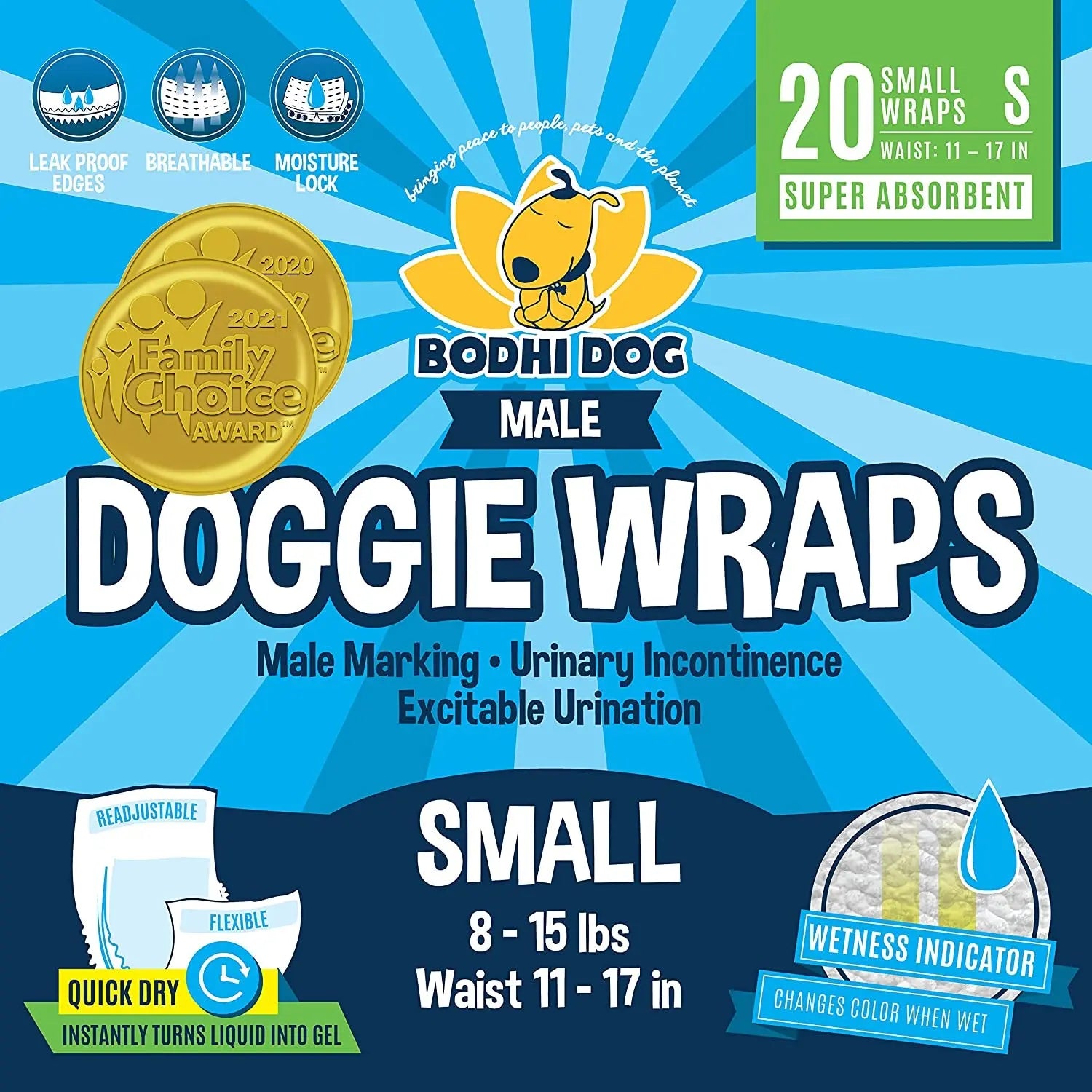 Male Dog Diapers 20 Pack – Disposable Belly Bands, Leak Proof, Absorbent Small