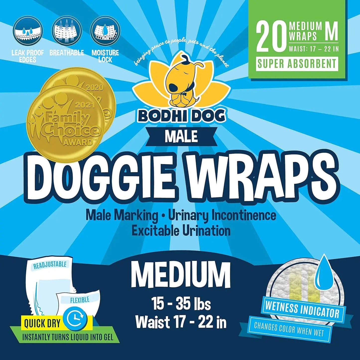 Male Dog Diapers 20 Pack – Disposable Belly Bands, Leak Proof, Absorbent Medium