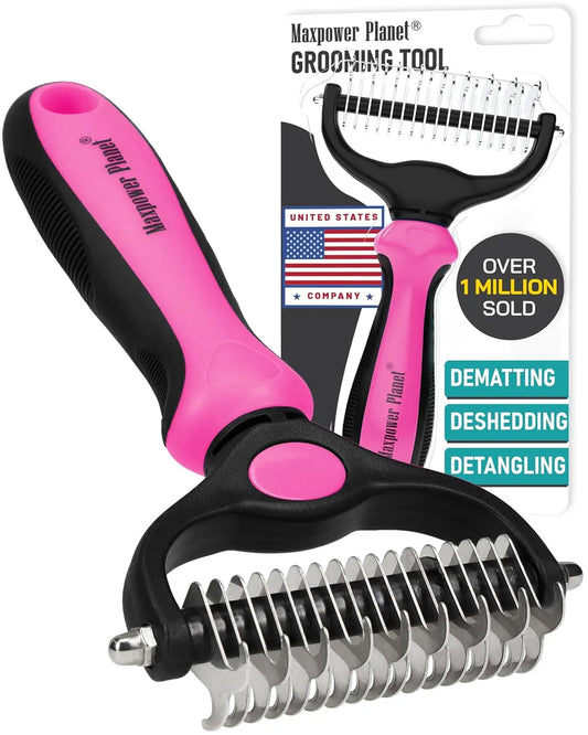 Maxpower Dual-Sided Pet Grooming Rake for Dogs & Cats – Dematting Tool Pink Large