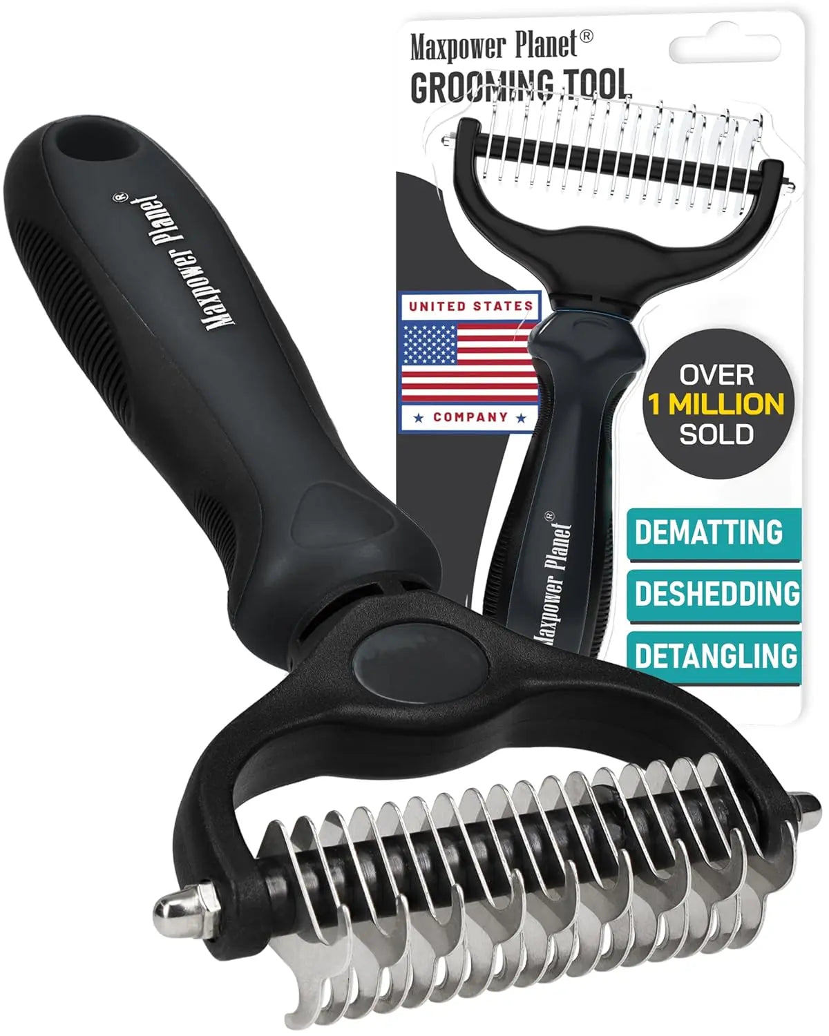 Maxpower Dual-Sided Pet Grooming Rake for Dogs & Cats – Dematting Tool Black Large