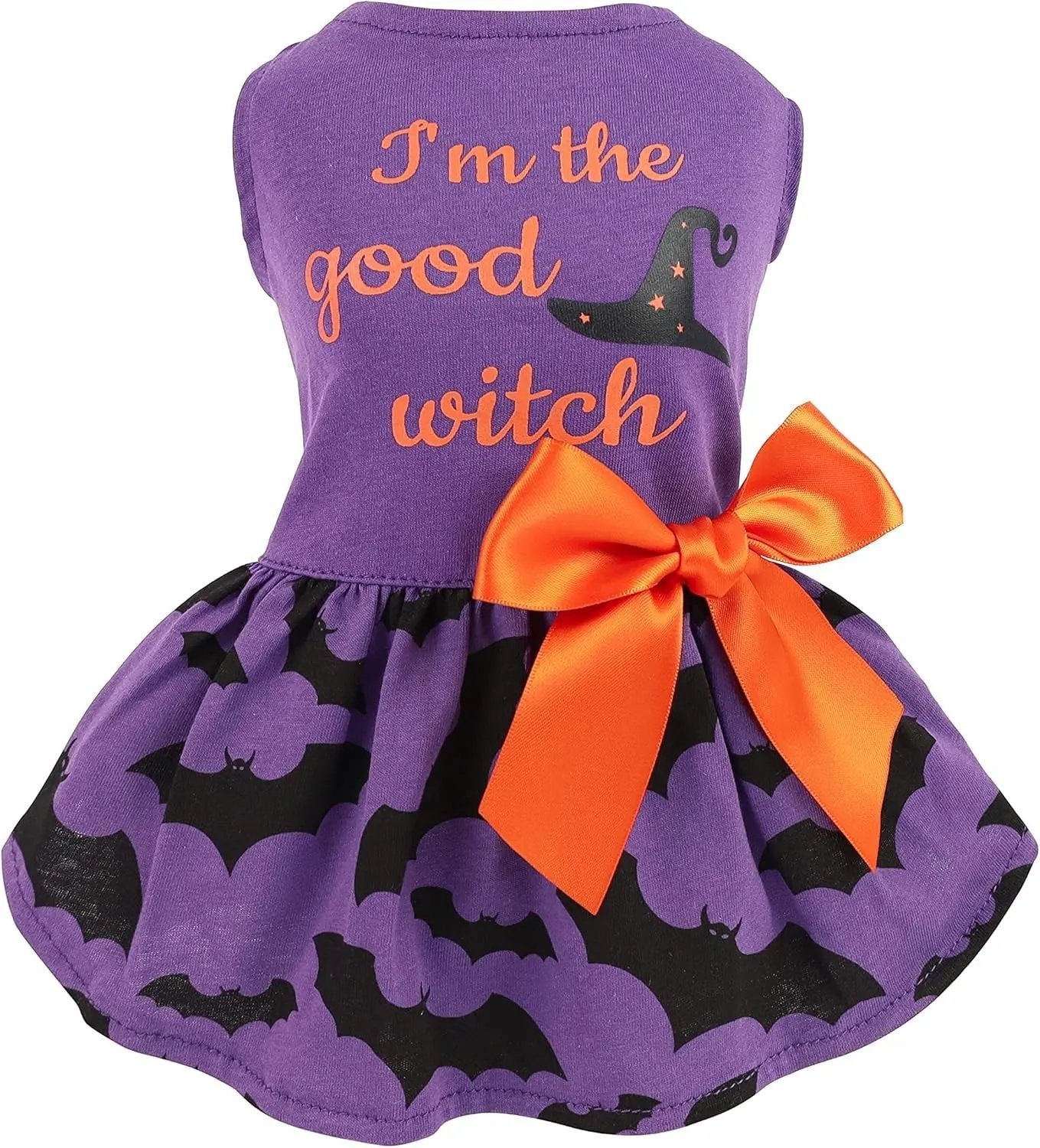 Merry Woofmas Cotton Dog Dress, Holiday Outfit with Bow, Cat & Small Dog Apparel I’M The Good Witch