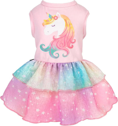 Merry Woofmas Cotton Dog Dress, Holiday Outfit with Bow, Cat & Small Dog Apparel Unicorn Xx-Small