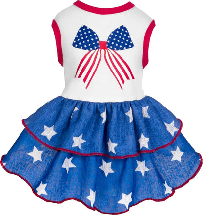 Merry Woofmas Cotton Dog Dress, Holiday Outfit with Bow, Cat & Small Dog Apparel Bowknot X-Small