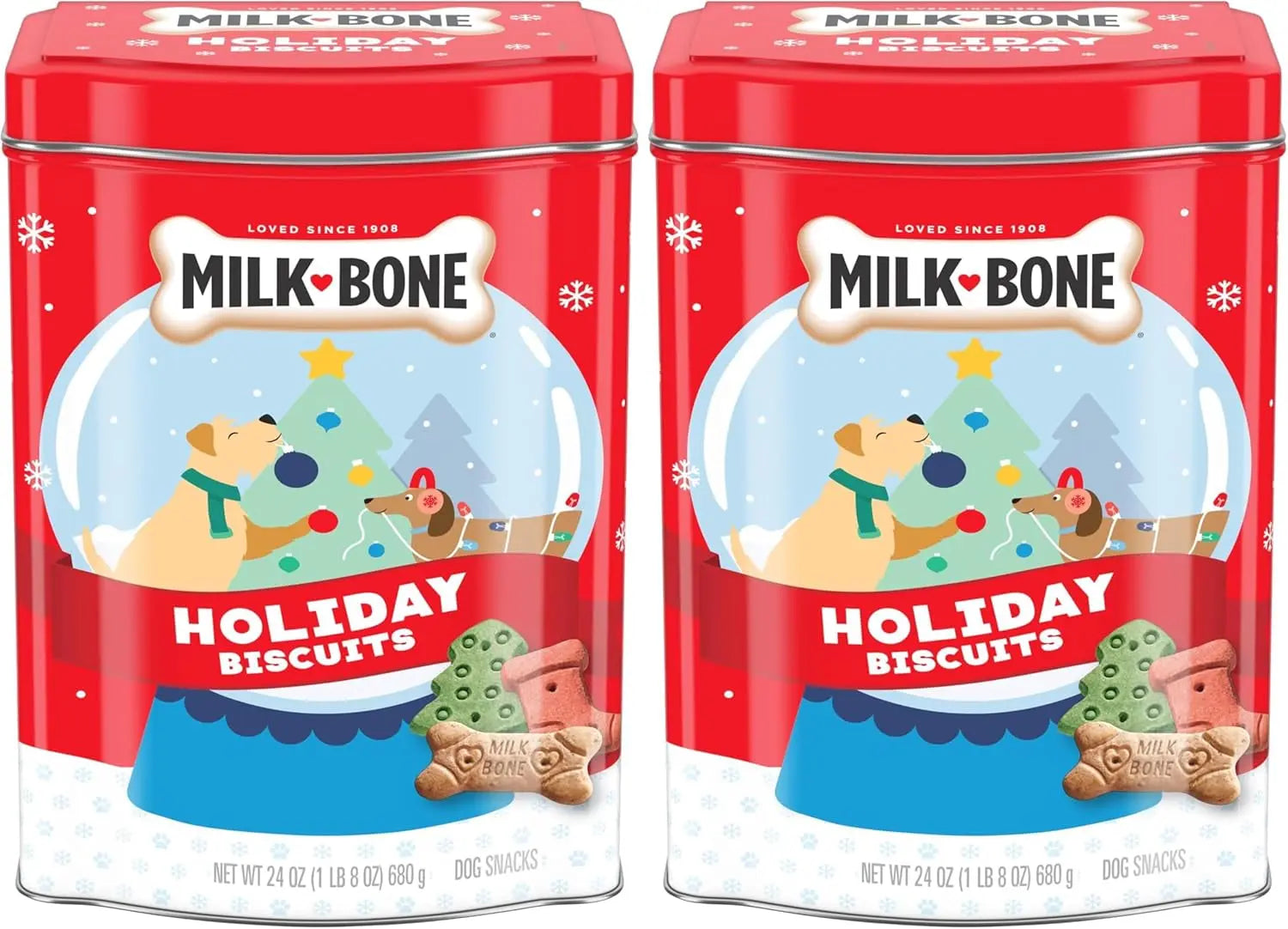 Milk-Bone Holiday Dog Treats Small Biscuits 24 oz Limited Edition Tin Holiday Crunchy Biscuits 1.5 Pound (Pack Of 2)