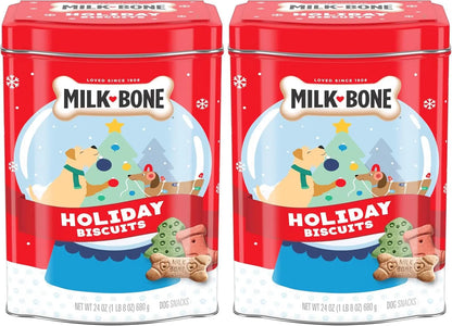 Milk-Bone Holiday Dog Treats Small Biscuits 24 oz Limited Edition Tin Holiday Crunchy Biscuits 1.5 Pound (Pack Of 2)