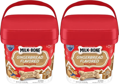 Milk-Bone Limited Edition Gingerbread Flavored Biscuit Dog Treats, 24 Ounce Reusable Pail 1.5 Pound (Pack Of 2)