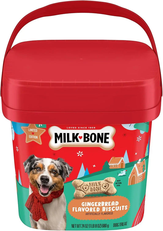 Milk-Bone Limited Edition Gingerbread Flavored Biscuit Dog Treats, 24 Ounce Reusable Pail 1.5 Pound (Pack Of 1)