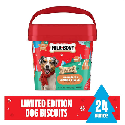 Milk-Bone Limited Edition Gingerbread Flavored Biscuit Dog Treats, 24 Ounce Reusable Pail