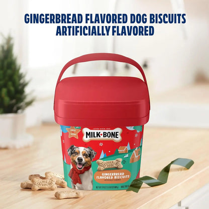 Milk-Bone Limited Edition Gingerbread Flavored Biscuit Dog Treats, 24 Ounce Reusable Pail