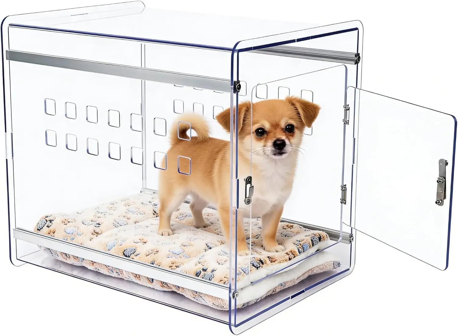 Modern Clear Dog Crate Furniture | Lockable PC Kennel End Table (Small–Med)