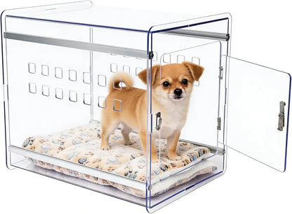 Modern Clear Dog Crate Furniture | Lockable PC Kennel End Table (Small–Med)