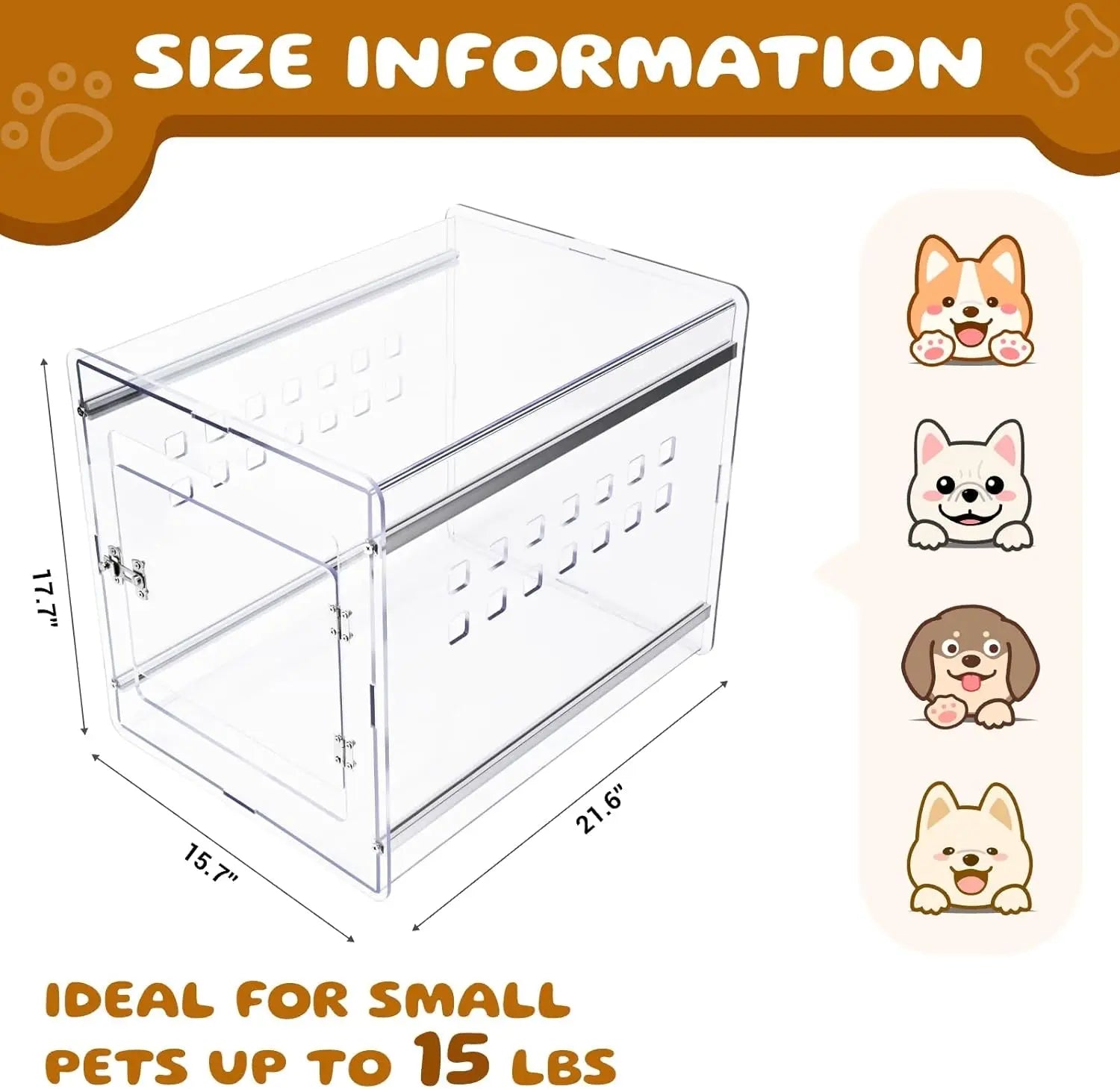 Modern Clear Dog Crate Furniture | Lockable PC Kennel End Table (Small–Med)