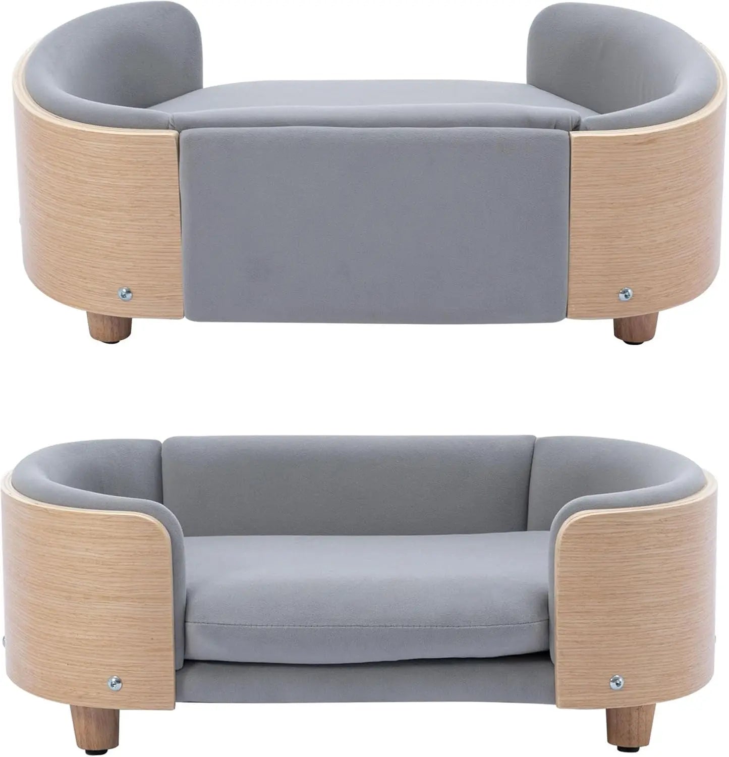 Modern Elevated Pet Sofa Bed with Wood Legs, Velvet Cushion, Washable Cover