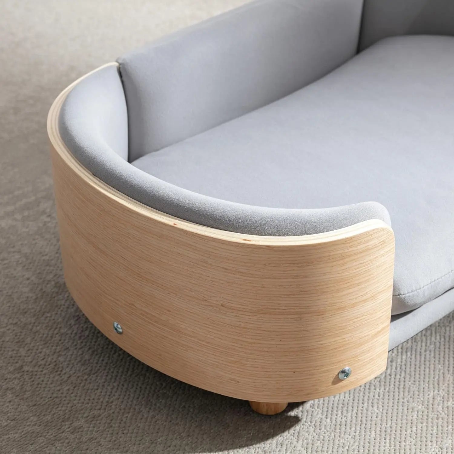 Modern Elevated Pet Sofa Bed with Wood Legs, Velvet Cushion, Washable Cover