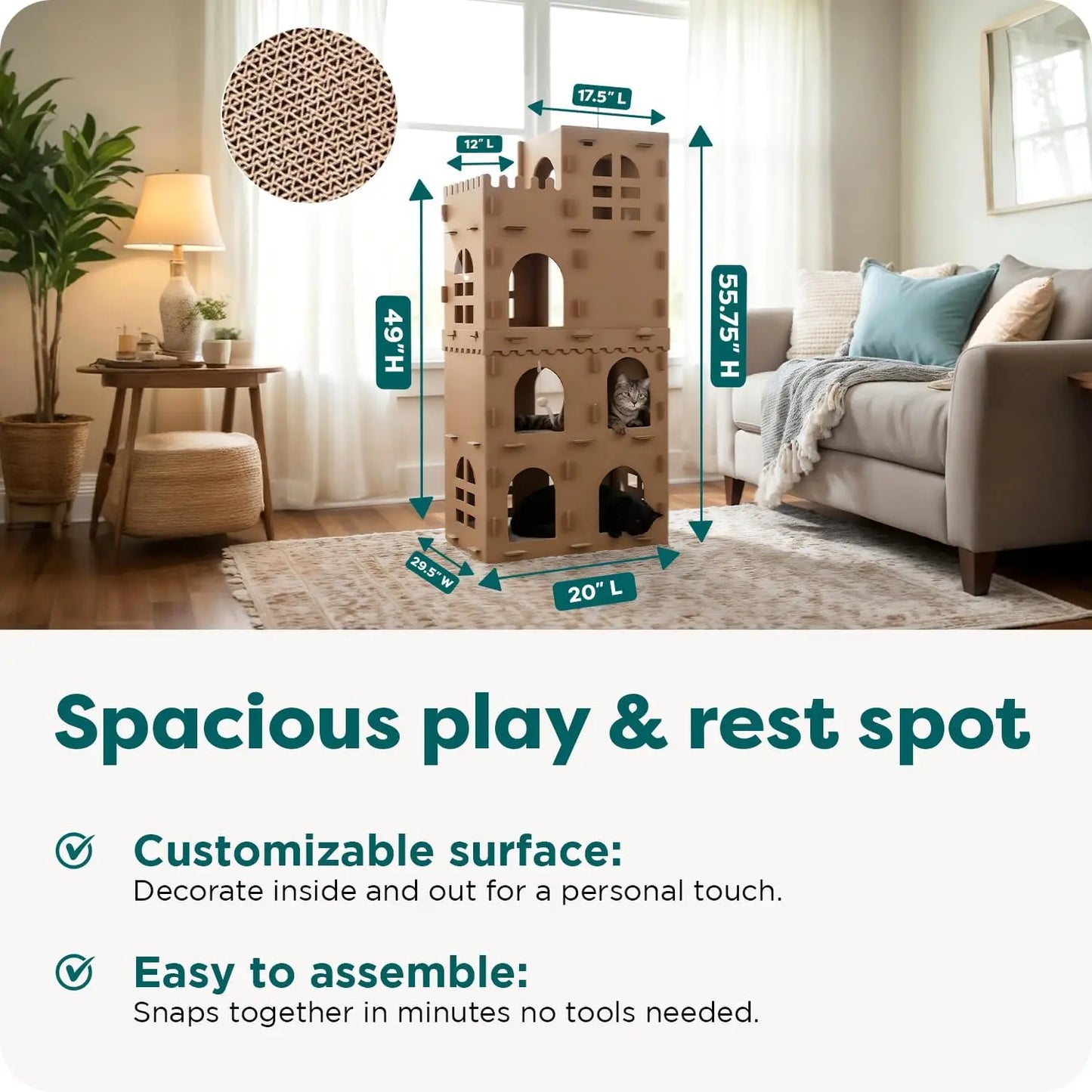 Multi-Level Cardboard Cat House & Scratcher Tower with Catnip & Toys