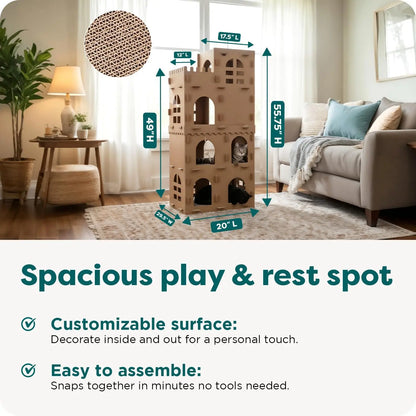 Multi-Level Cardboard Cat House & Scratcher Tower with Catnip & Toys