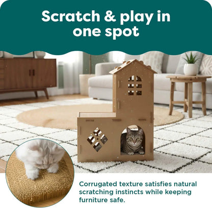 Multi-Level Cardboard Cat House & Scratcher Tower with Catnip & Toys
