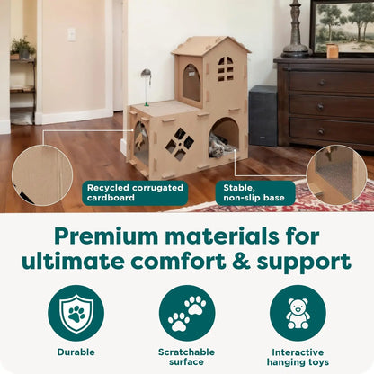 Multi-Level Cardboard Cat House & Scratcher Tower with Catnip & Toys