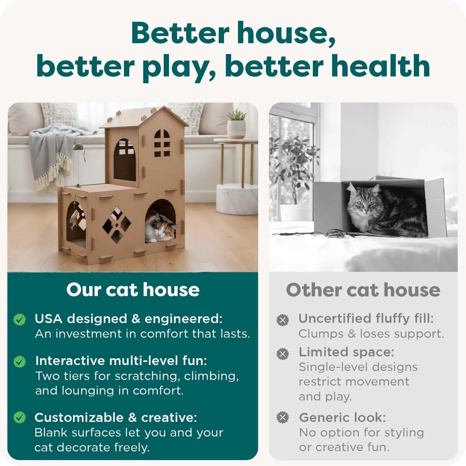 Multi-Level Cardboard Cat House & Scratcher Tower with Catnip & Toys