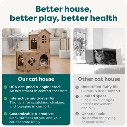 Multi-Level Cardboard Cat House & Scratcher Tower with Catnip & Toys