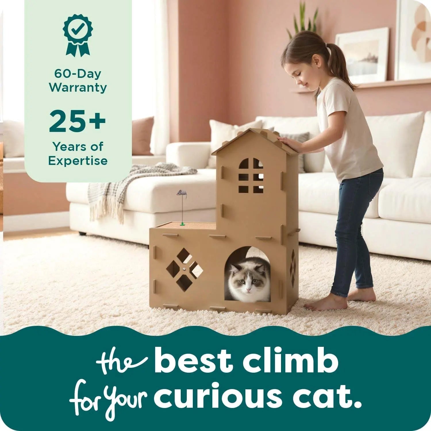 Multi-Level Cardboard Cat House & Scratcher Tower with Catnip & Toys