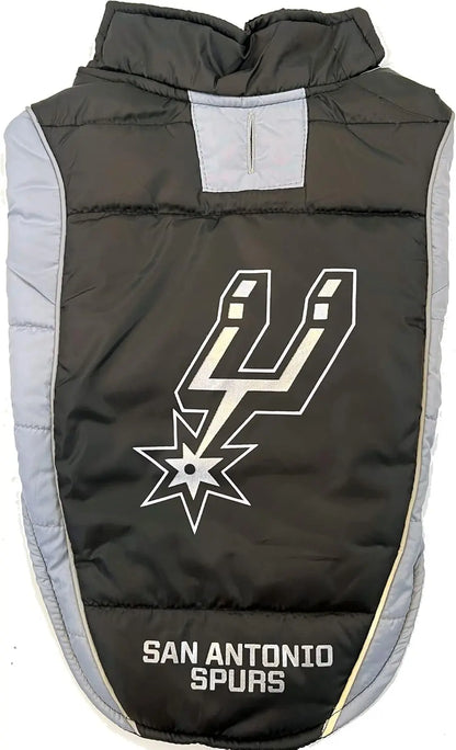 NBA Dog Puffer Vest Waterproof Winter Coat – Licensed Team Sports Jacket San Antonio Spurs