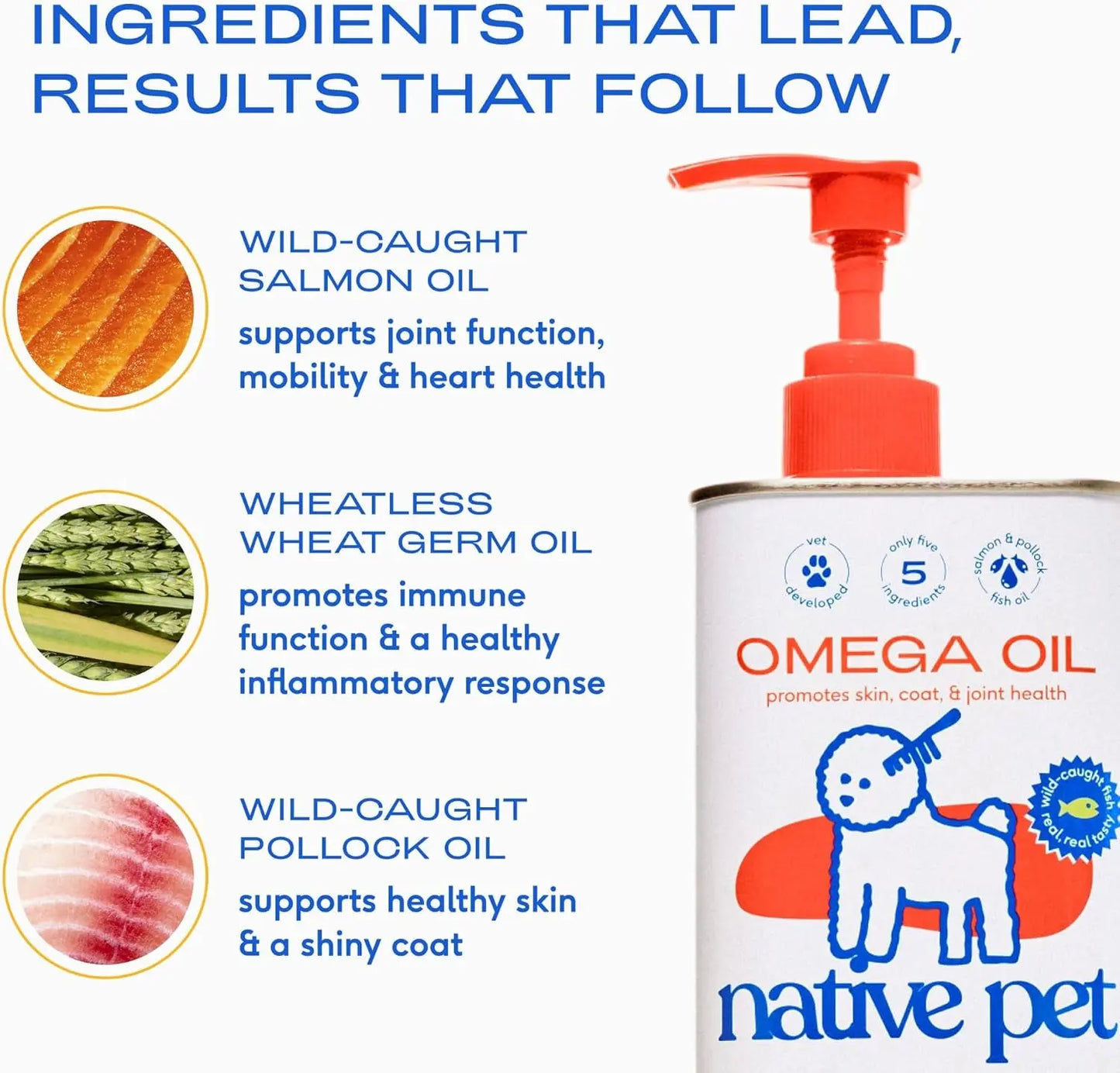 Native Pet Omega 3 Fish Oil for Dogs & Cats - Promotes Healthy Skin, Shiny Coat, & Strong Joints