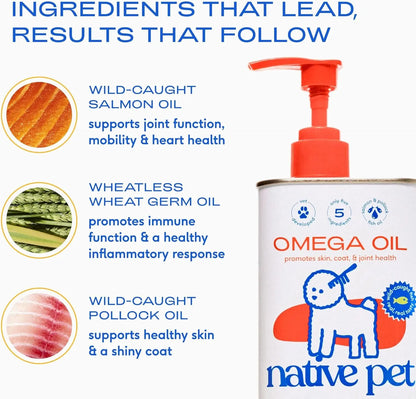 Native Pet Omega 3 Fish Oil for Dogs & Cats - Promotes Healthy Skin, Shiny Coat, & Strong Joints