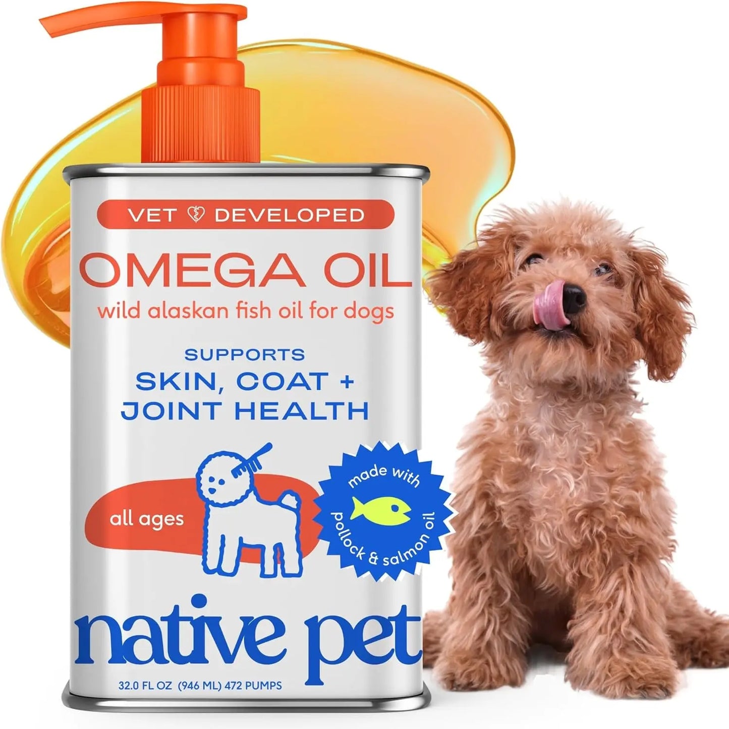 Native Pet Omega 3 Fish Oil for Dogs & Cats - Promotes Healthy Skin, Shiny Coat, & Strong Joints